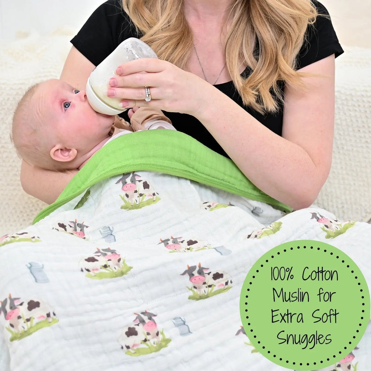 LollyBanks LollyBanks Muslin Baby Blanket, 100% Cotton Lightweight Baby Quilt, 47"x 47" and 6 Layers Newborn Blanket, (Cow Print) - 