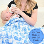 LollyBanks LollyBanks Muslin Baby Blanket, 100% Cotton Lightweight Baby Quilt, 47"x 47" and 6 Layers Newborn Blanket, (Blue Peony Print) - 