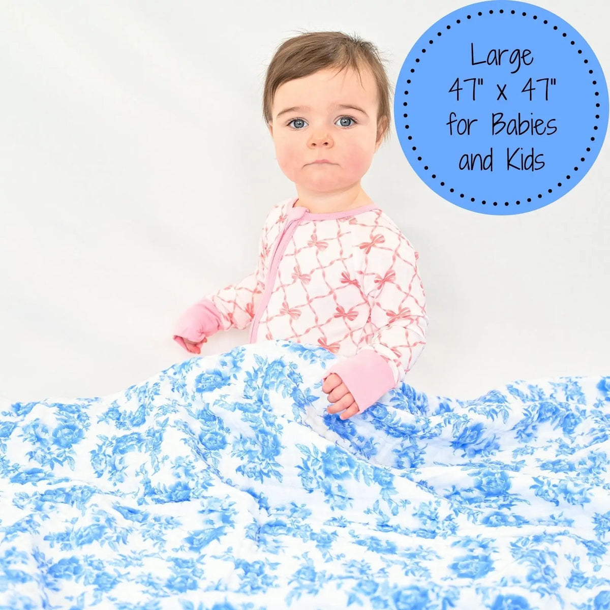 LollyBanks LollyBanks Muslin Baby Blanket, 100% Cotton Lightweight Baby Quilt, 47"x 47" and 6 Layers Newborn Blanket, (Blue Peony Print) - 