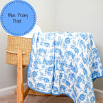 LollyBanks LollyBanks Muslin Baby Blanket, 100% Cotton Lightweight Baby Quilt, 47"x 47" and 6 Layers Newborn Blanket, (Blue Peony Print) - 