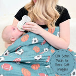 LollyBanks LollyBanks Muslin Baby Blanket, 100% Cotton Lightweight Baby Quilt, 47"x 47" and 6 Layers Newborn Blanket, (Sports Print) - 