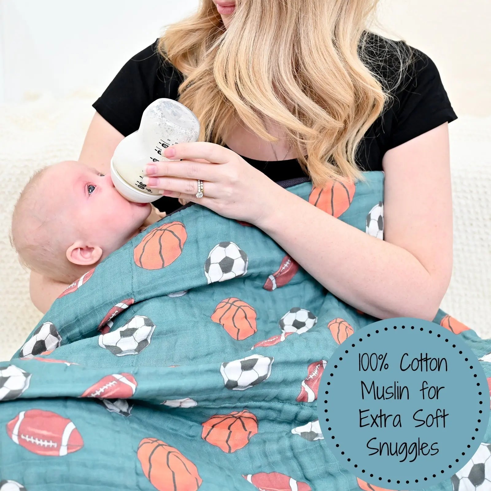 LollyBanks LollyBanks Muslin Baby Blanket, 100% Cotton Lightweight Baby Quilt, 47"x 47" and 6 Layers Newborn Blanket, (Sports Print) - 
