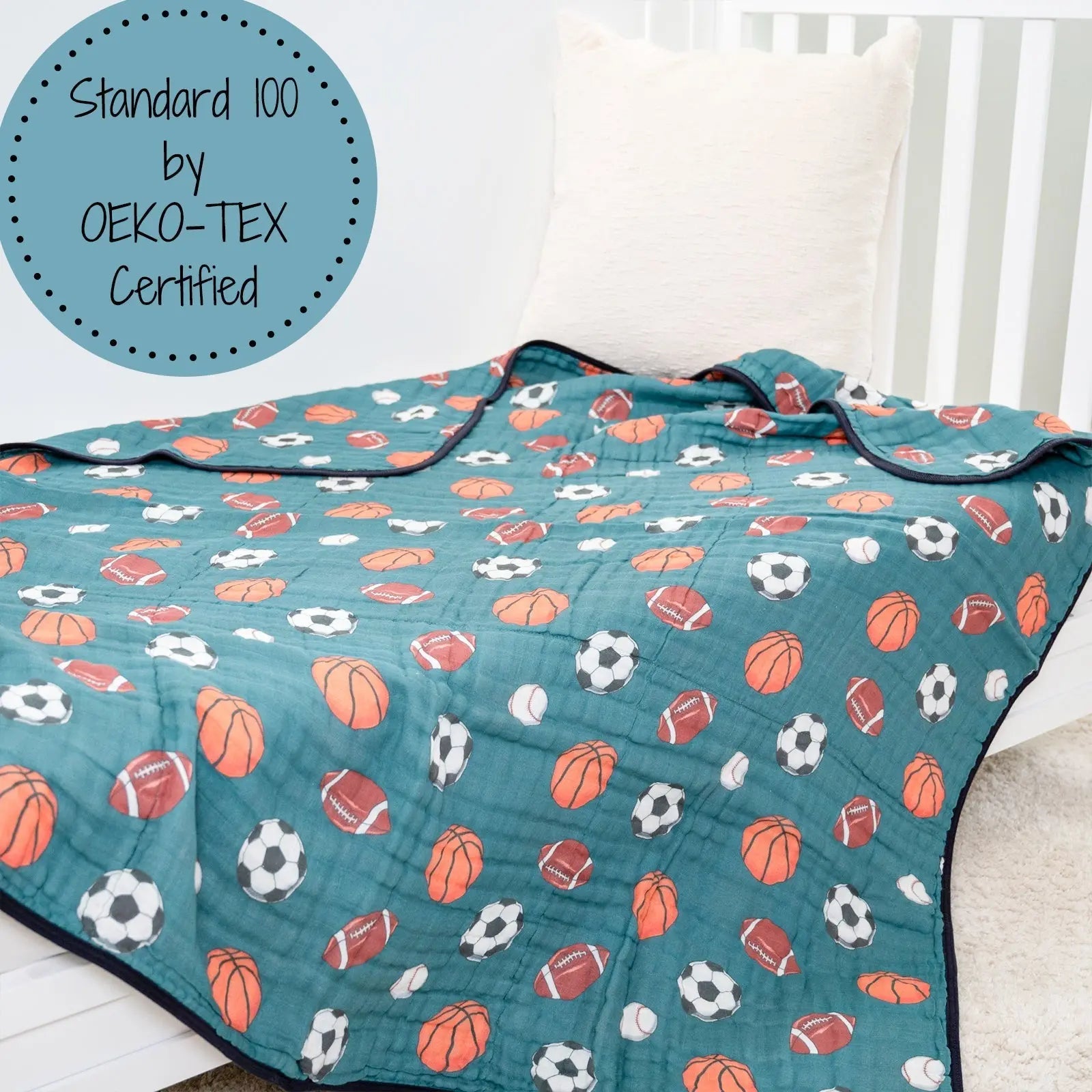 LollyBanks LollyBanks Muslin Baby Blanket, 100% Cotton Lightweight Baby Quilt, 47"x 47" and 6 Layers Newborn Blanket, (Sports Print) - 