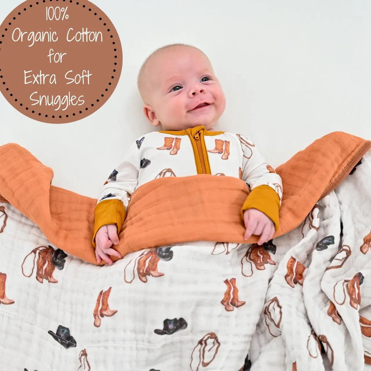 LollyBanks LollyBanks Muslin Baby Blanket, 100% Cotton Lightweight Baby Quilt, 47"x 47" and 6 Layers Newborn Blanket, (Cowboy Print) - 