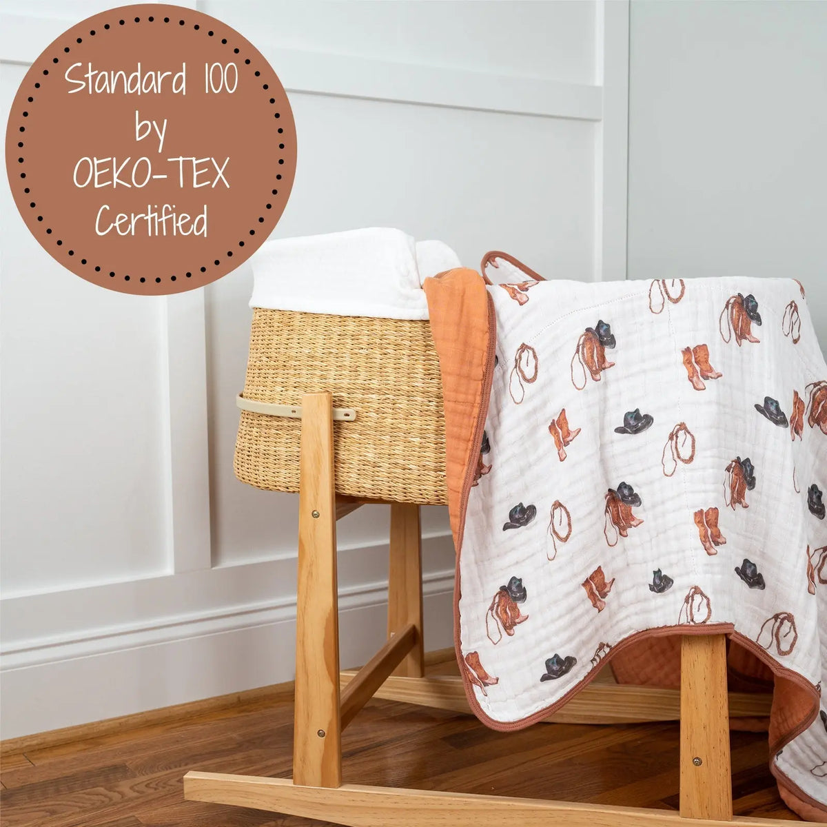 LollyBanks LollyBanks Muslin Baby Blanket, 100% Cotton Lightweight Baby Quilt, 47"x 47" and 6 Layers Newborn Blanket, (Cowboy Print) - 