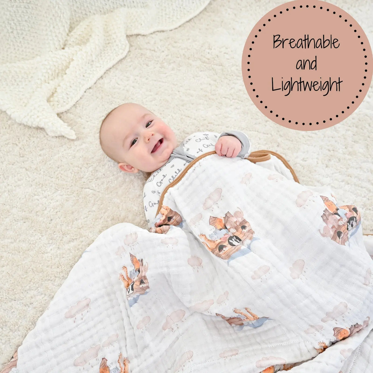 LollyBanks LollyBanks Muslin Baby Blanket, 100% Cotton Lightweight Baby Quilt, 47"x 47" and 6 Layers Newborn Blanket, (Noah's Ark Pattern) - 