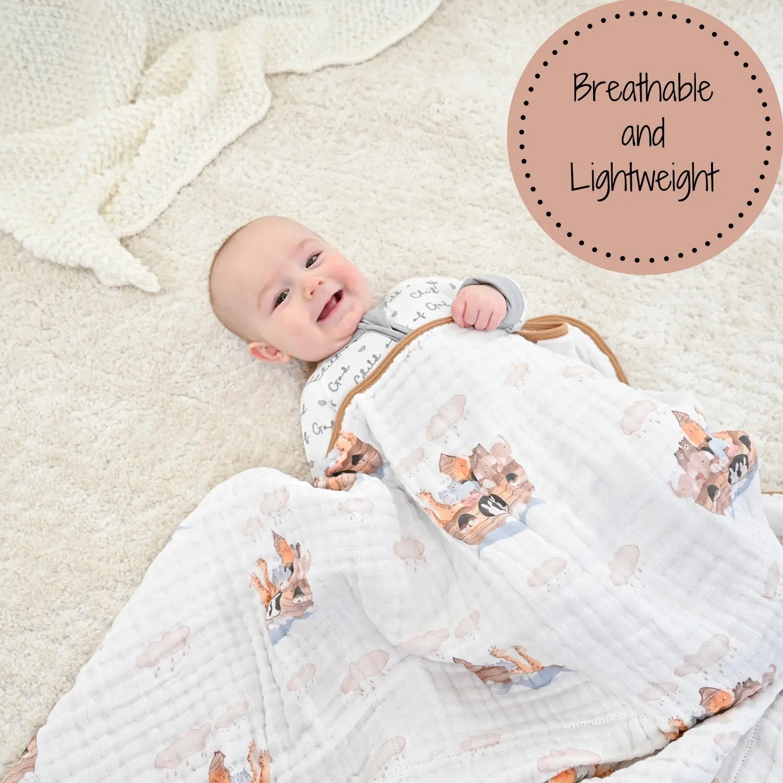 LollyBanks LollyBanks Muslin Baby Blanket, 100% Cotton Lightweight Baby Quilt, 47"x 47" and 6 Layers Newborn Blanket, (Noah's Ark Pattern) - 