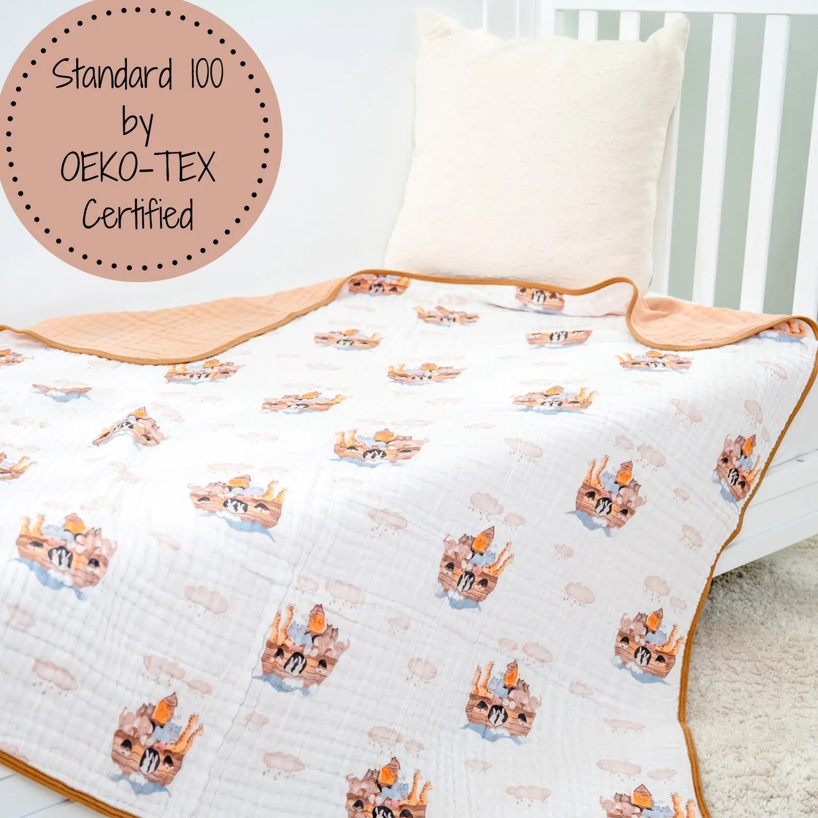 LollyBanks LollyBanks Muslin Baby Blanket, 100% Cotton Lightweight Baby Quilt, 47"x 47" and 6 Layers Newborn Blanket, (Noah's Ark Pattern) - 