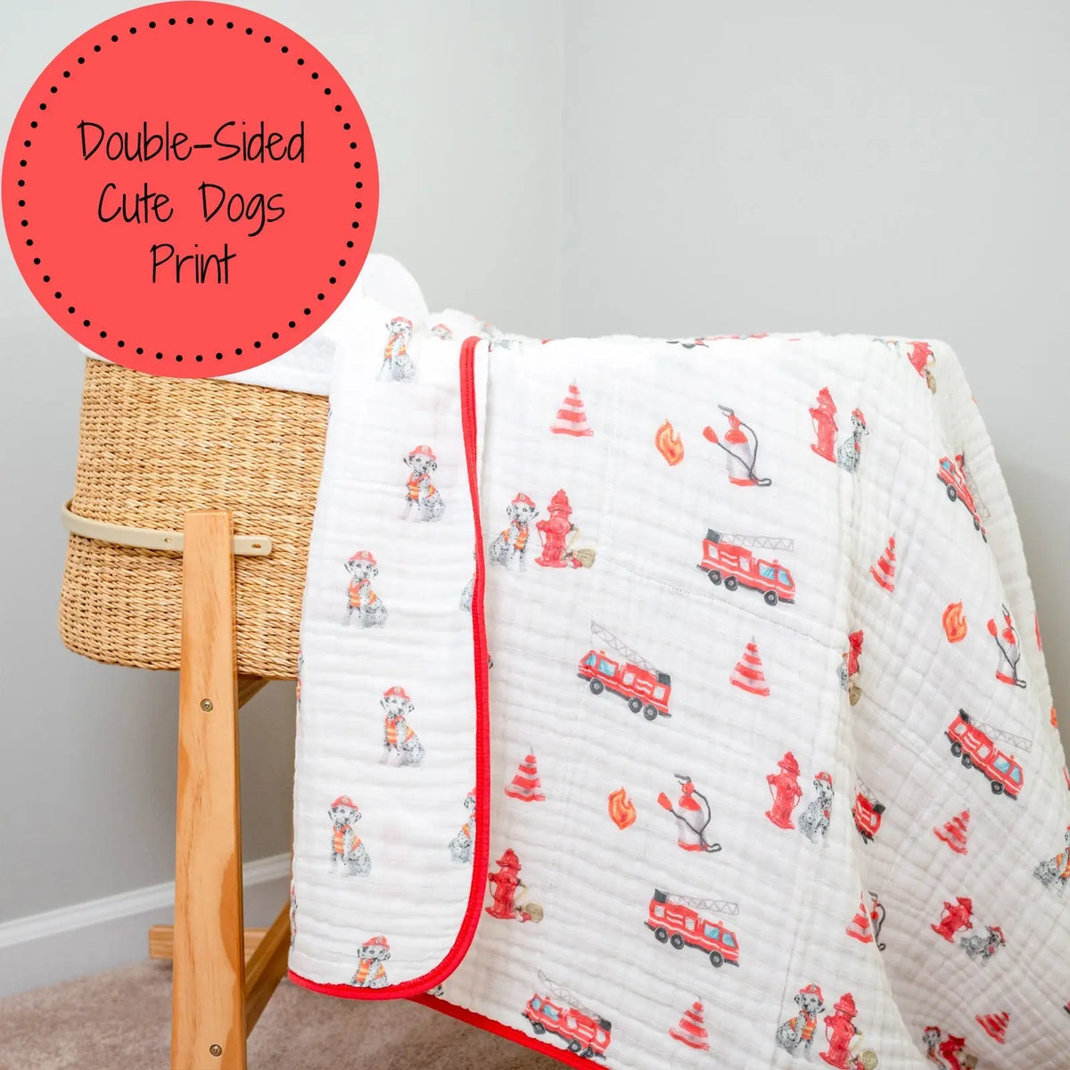 LollyBanks LollyBanks Muslin Baby Blanket, 100% Cotton Lightweight Baby Quilt, 47"x 47" and 6 Layers Newborn Blanket, (Firedog Print) - 