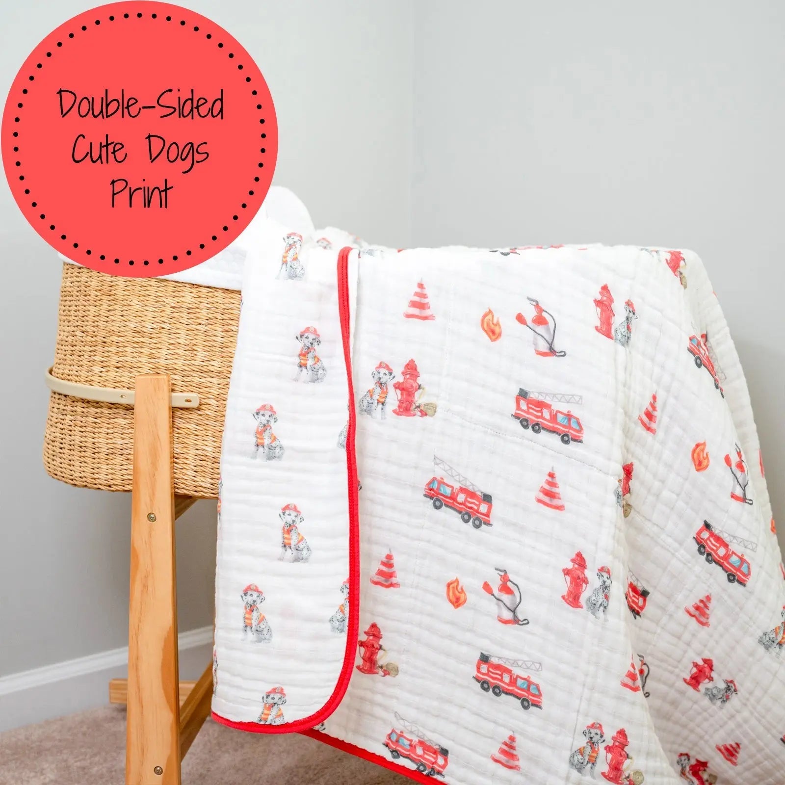 LollyBanks LollyBanks Muslin Baby Blanket, 100% Cotton Lightweight Baby Quilt, 47"x 47" and 6 Layers Newborn Blanket, (Firedog Print) - 