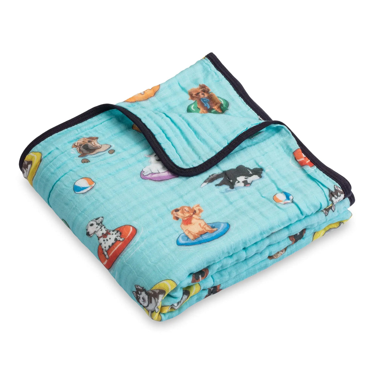 LollyBanks LollyBanks Muslin Baby Blanket, 100% Cotton Lightweight Baby Quilt, 47"x 47" and 6 Layers Newborn Blanket, (Swimming Dog Print) - 
