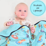 LollyBanks LollyBanks Muslin Baby Blanket, 100% Cotton Lightweight Baby Quilt, 47"x 47" and 6 Layers Newborn Blanket, (Swimming Dog Print) - 