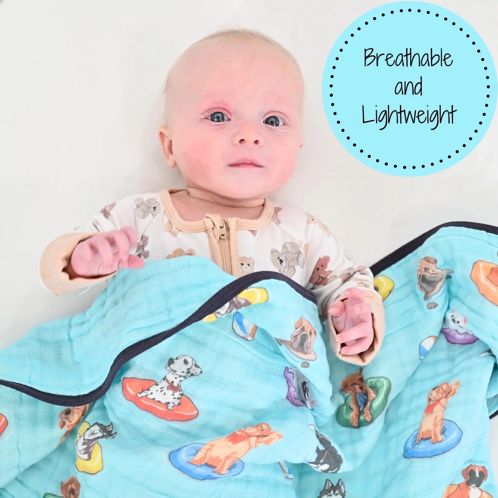 LollyBanks LollyBanks Muslin Baby Blanket, 100% Cotton Lightweight Baby Quilt, 47"x 47" and 6 Layers Newborn Blanket, (Swimming Dog Print) - 