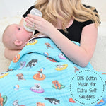 LollyBanks LollyBanks Muslin Baby Blanket, 100% Cotton Lightweight Baby Quilt, 47"x 47" and 6 Layers Newborn Blanket, (Swimming Dog Print) - 