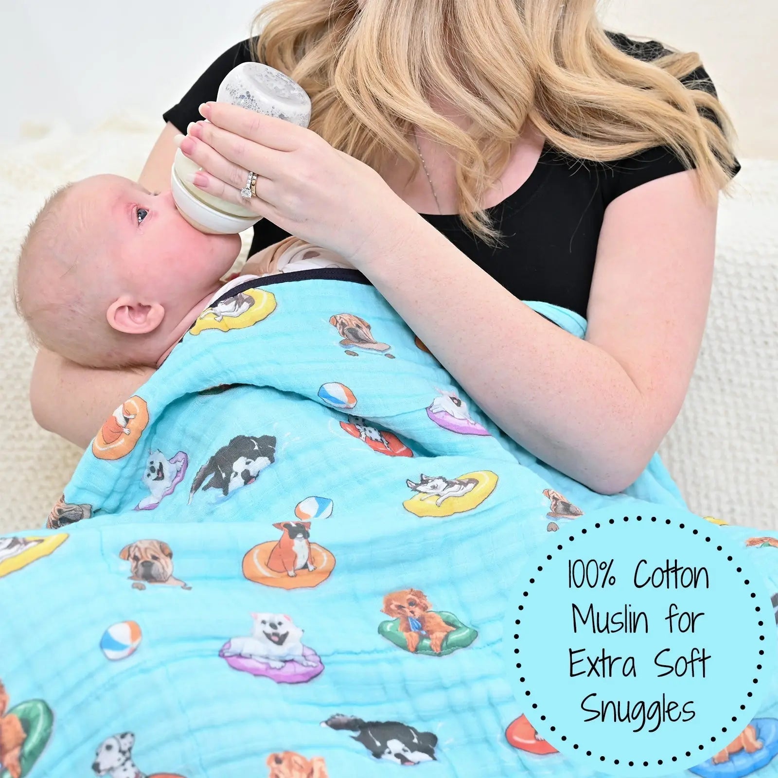 LollyBanks LollyBanks Muslin Baby Blanket, 100% Cotton Lightweight Baby Quilt, 47"x 47" and 6 Layers Newborn Blanket, (Swimming Dog Print) - 