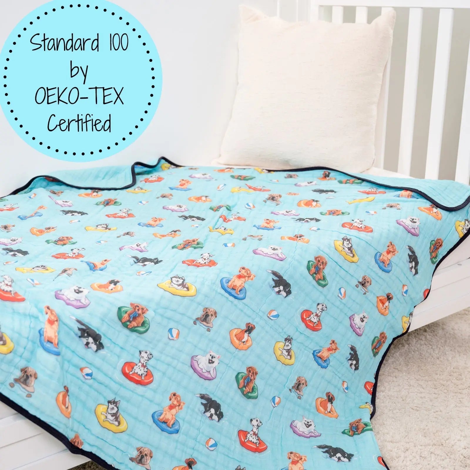 LollyBanks LollyBanks Muslin Baby Blanket, 100% Cotton Lightweight Baby Quilt, 47"x 47" and 6 Layers Newborn Blanket, (Swimming Dog Print) - 