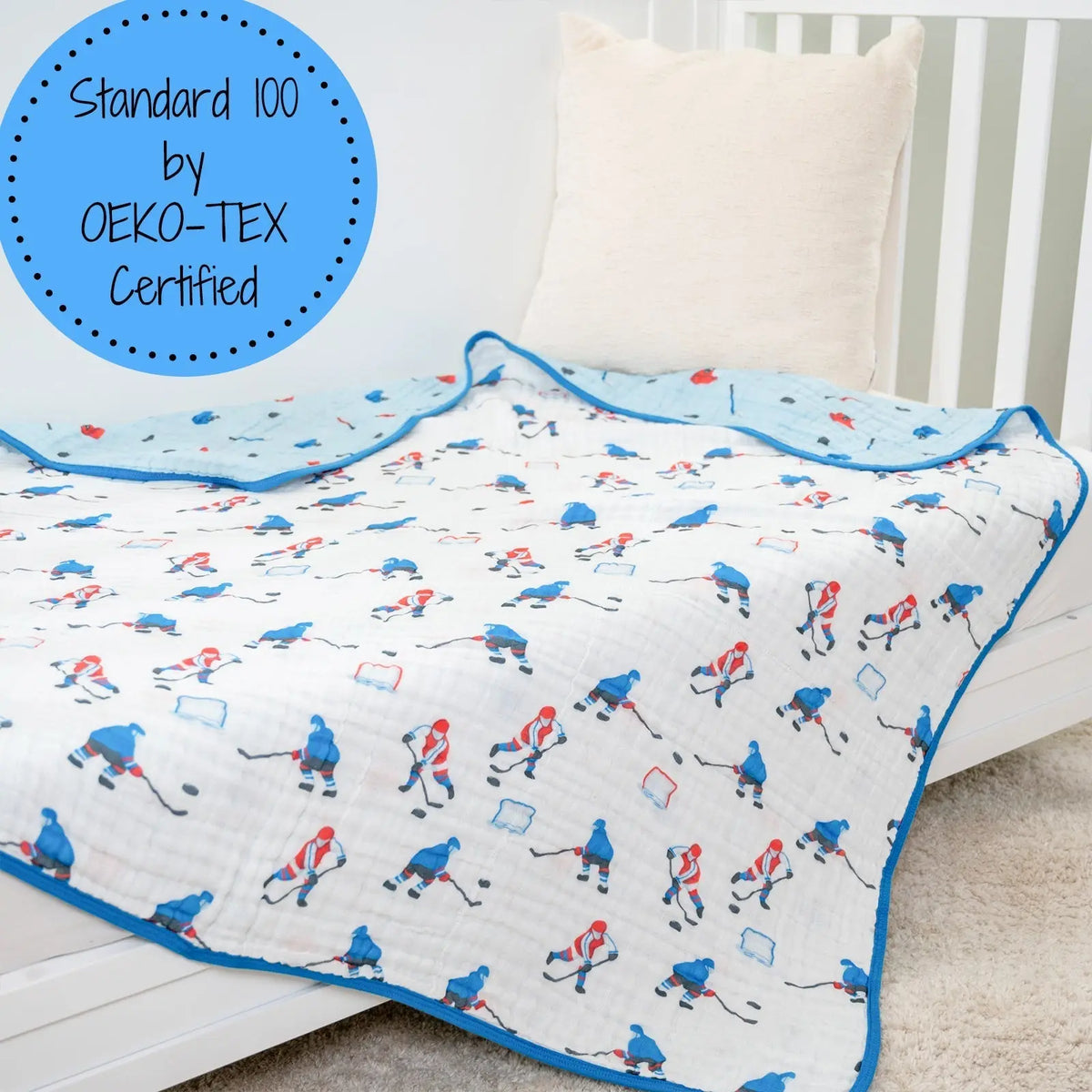 LollyBanks LollyBanks Muslin Baby Blanket, 100% Cotton Lightweight Baby Quilt, 47"x 47" and 6 Layers Newborn Blanket, (Ice Hockey Print) - 