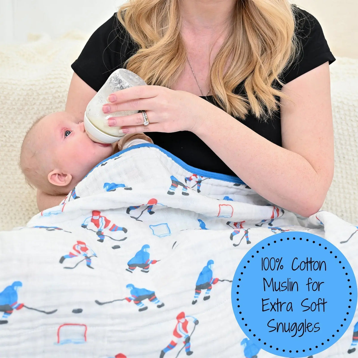 LollyBanks LollyBanks Muslin Baby Blanket, 100% Cotton Lightweight Baby Quilt, 47"x 47" and 6 Layers Newborn Blanket, (Ice Hockey Print) - 