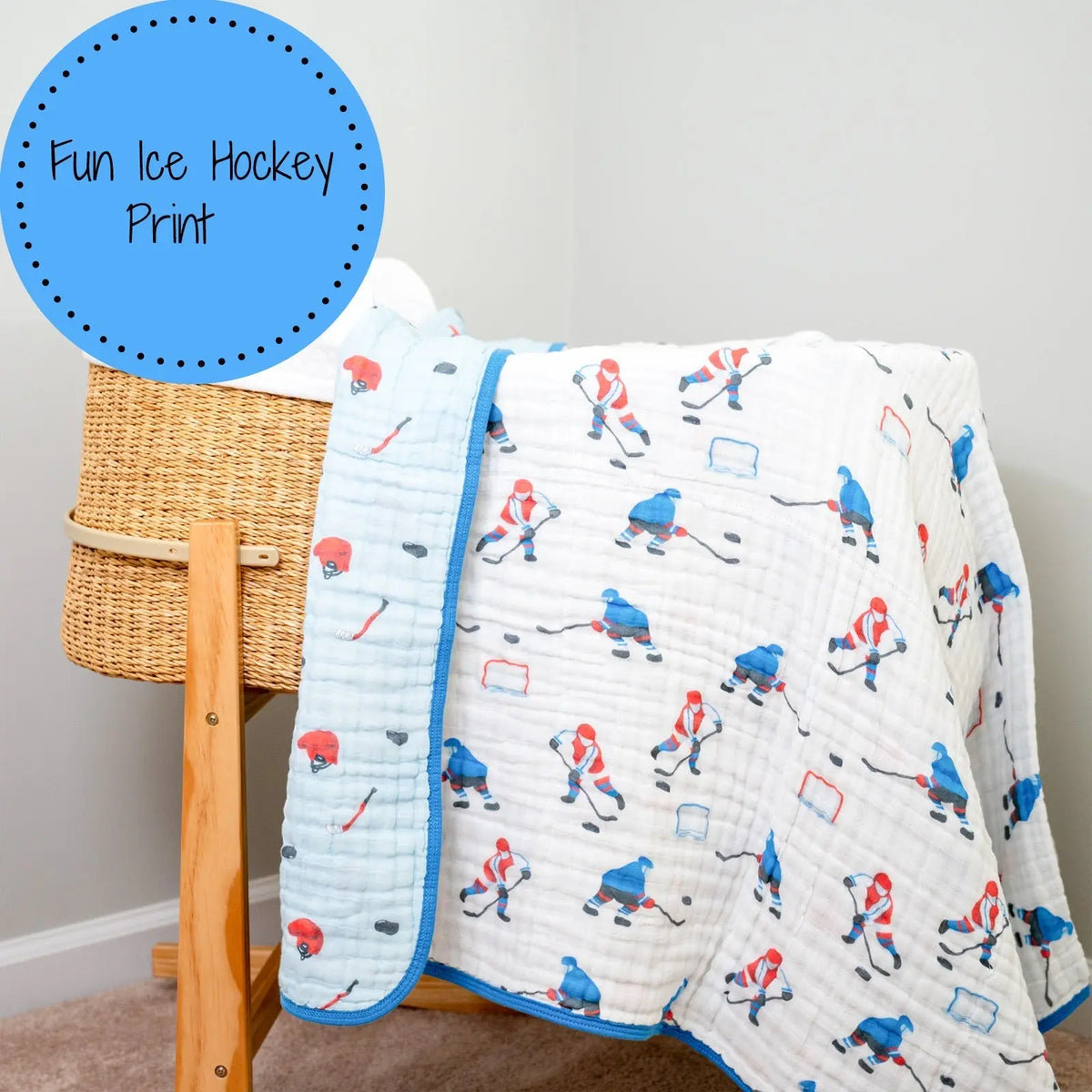 LollyBanks LollyBanks Muslin Baby Blanket, 100% Cotton Lightweight Baby Quilt, 47"x 47" and 6 Layers Newborn Blanket, (Ice Hockey Print) - 