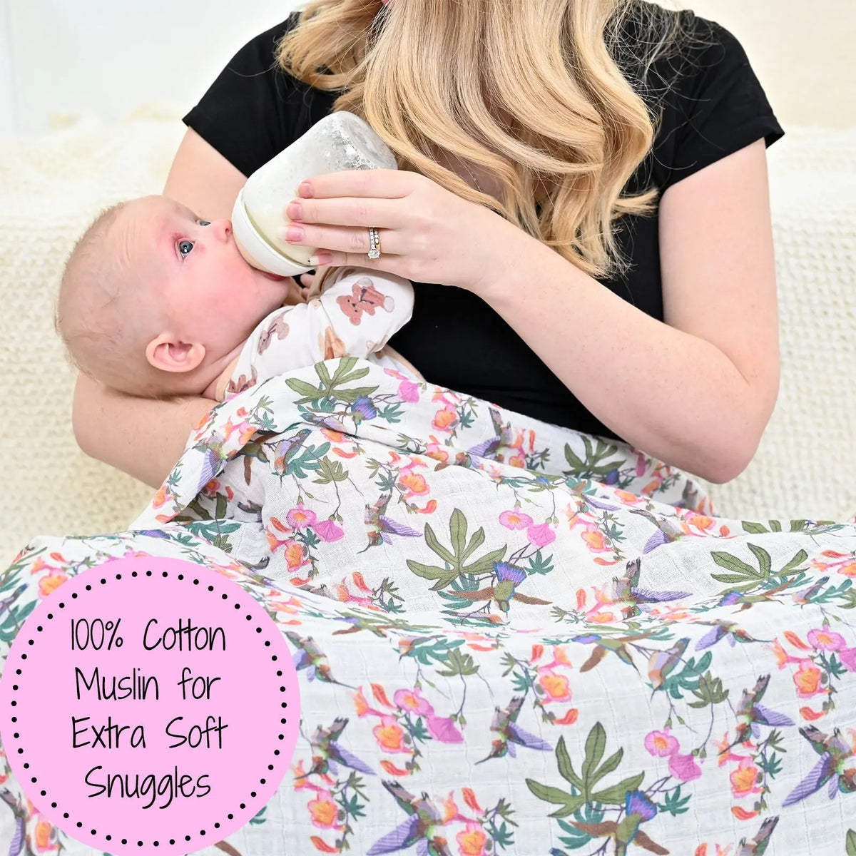 LollyBanks LollyBanks Muslin Swaddle Blankets, 100% Cotton Baby Blanket, 47"x 47" Newborn Swaddle Blanket, (Hummingbird Pattern) - 