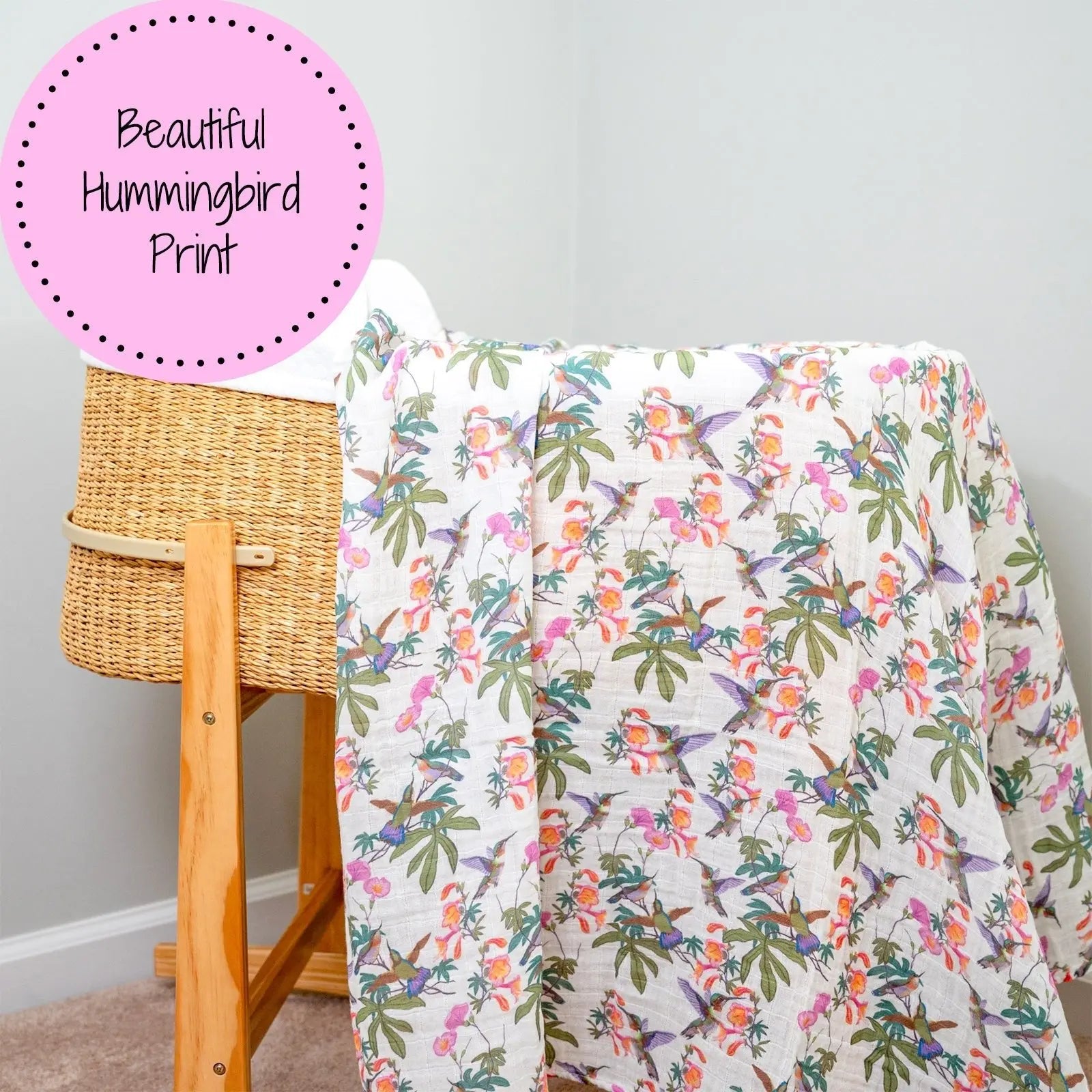 LollyBanks LollyBanks Muslin Swaddle Blankets, 100% Cotton Baby Blanket, 47"x 47" Newborn Swaddle Blanket, (Hummingbird Pattern) - 