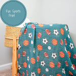 LollyBanks LollyBanks Muslin Swaddle Blankets, 100% Cotton Baby Blanket, 47"x 47" Newborn Swaddle Blanket, (Sports Theme) - 