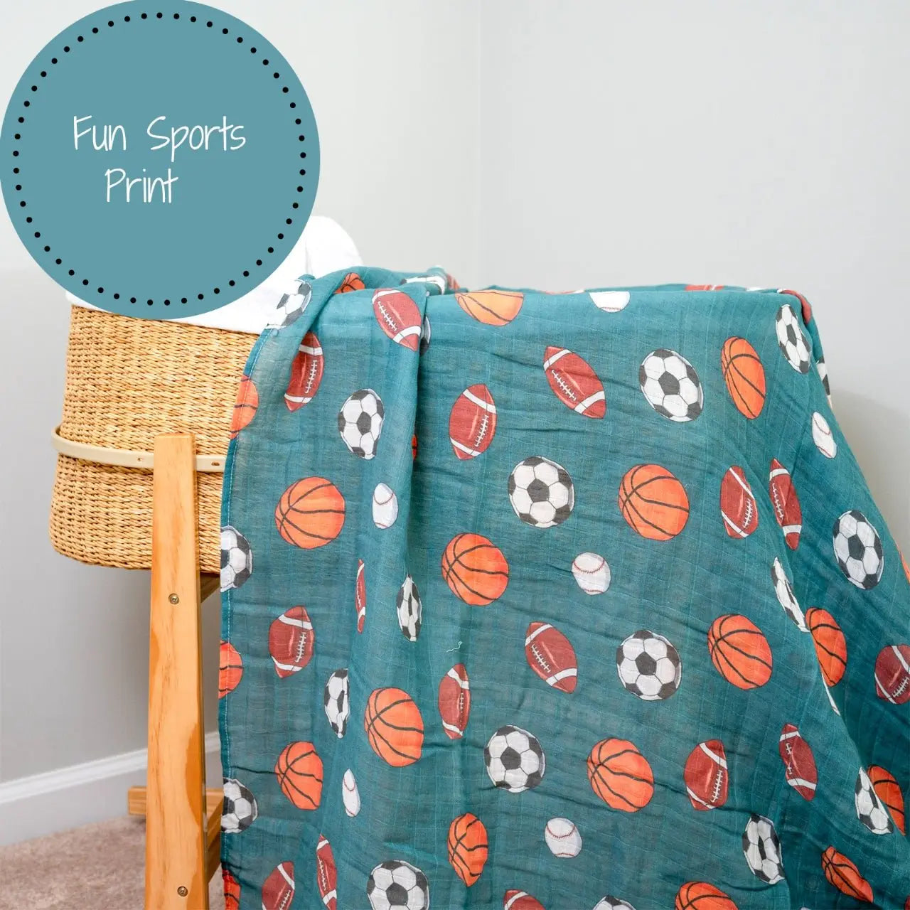 LollyBanks LollyBanks Muslin Swaddle Blankets, 100% Cotton Baby Blanket, 47"x 47" Newborn Swaddle Blanket, (Sports Theme) - 
