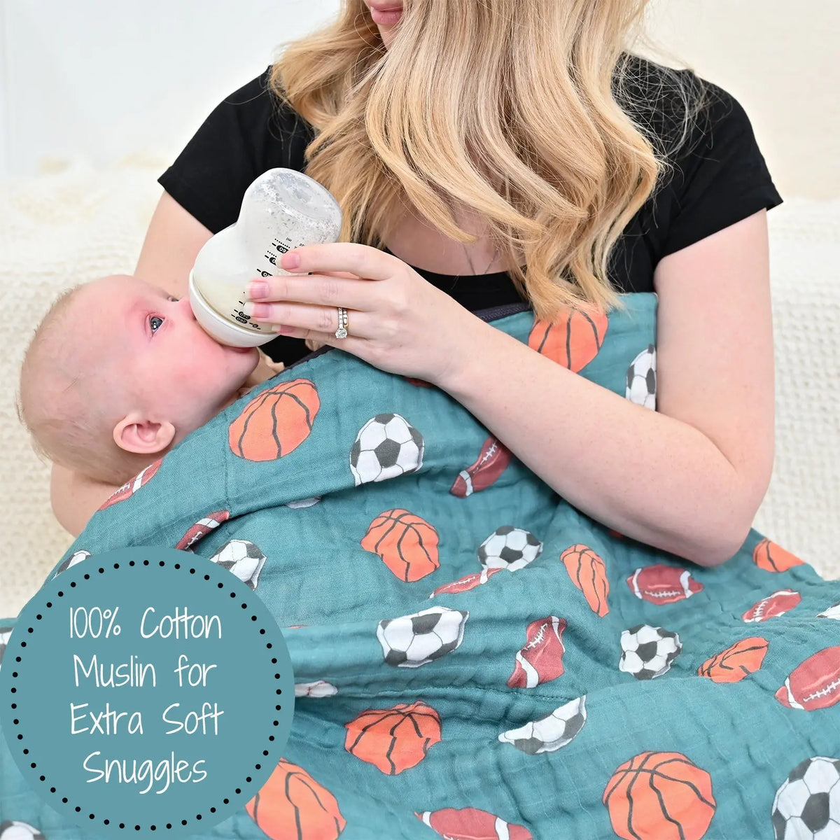 LollyBanks LollyBanks Muslin Swaddle Blankets, 100% Cotton Baby Blanket, 47"x 47" Newborn Swaddle Blanket, (Sports Theme) - 