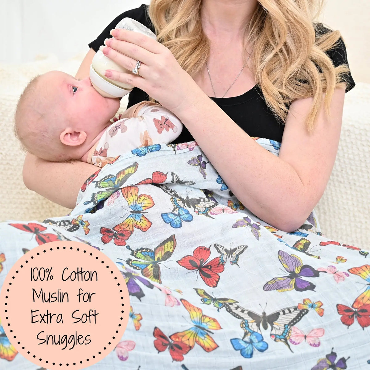 LollyBanks LollyBanks Muslin Swaddle Blankets, 100% Cotton Baby Blanket, 47"x 47" Newborn Swaddle Blanket, (Butterfly Print) - 