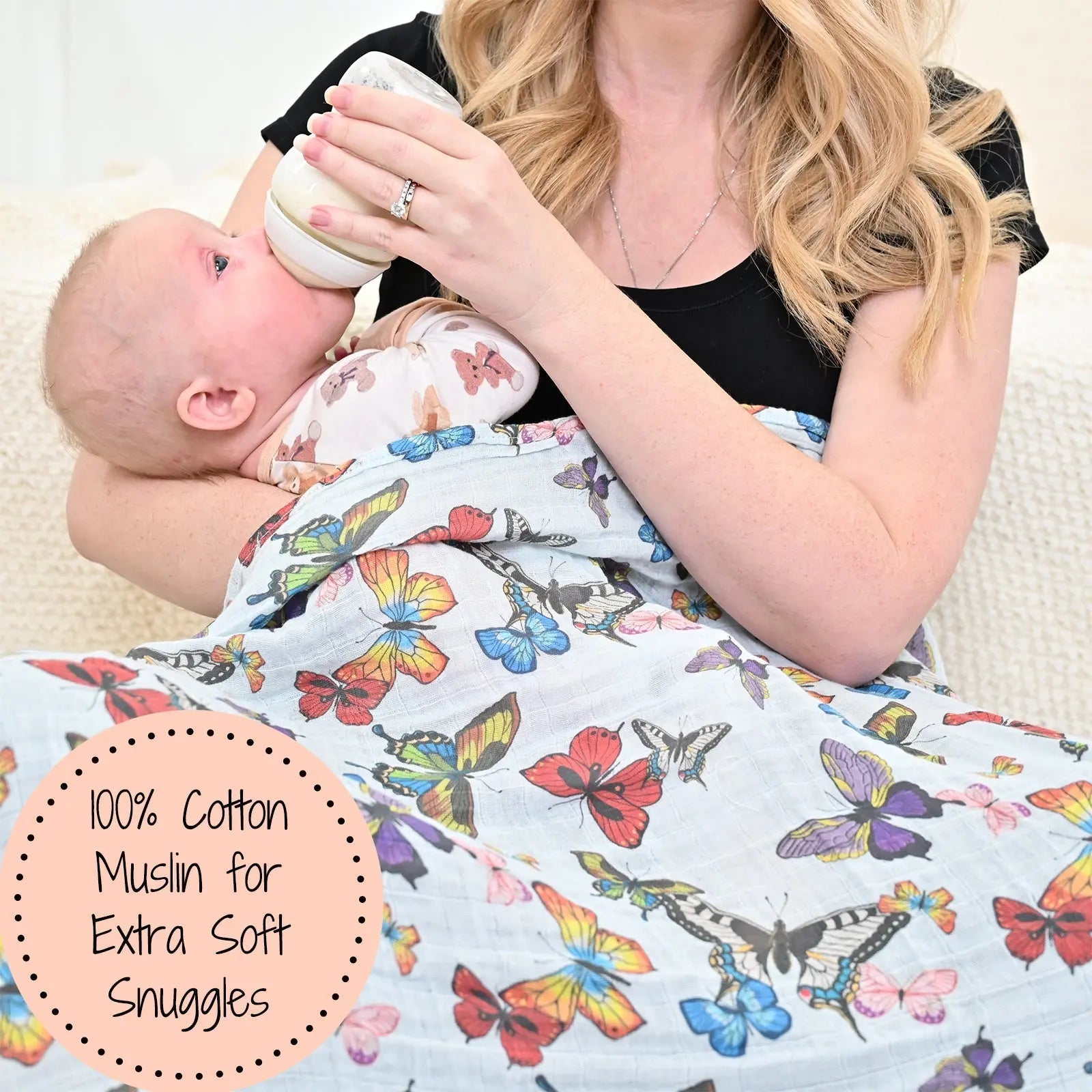 LollyBanks LollyBanks Muslin Swaddle Blankets, 100% Cotton Baby Blanket, 47"x 47" Newborn Swaddle Blanket, (Butterfly Print) - 