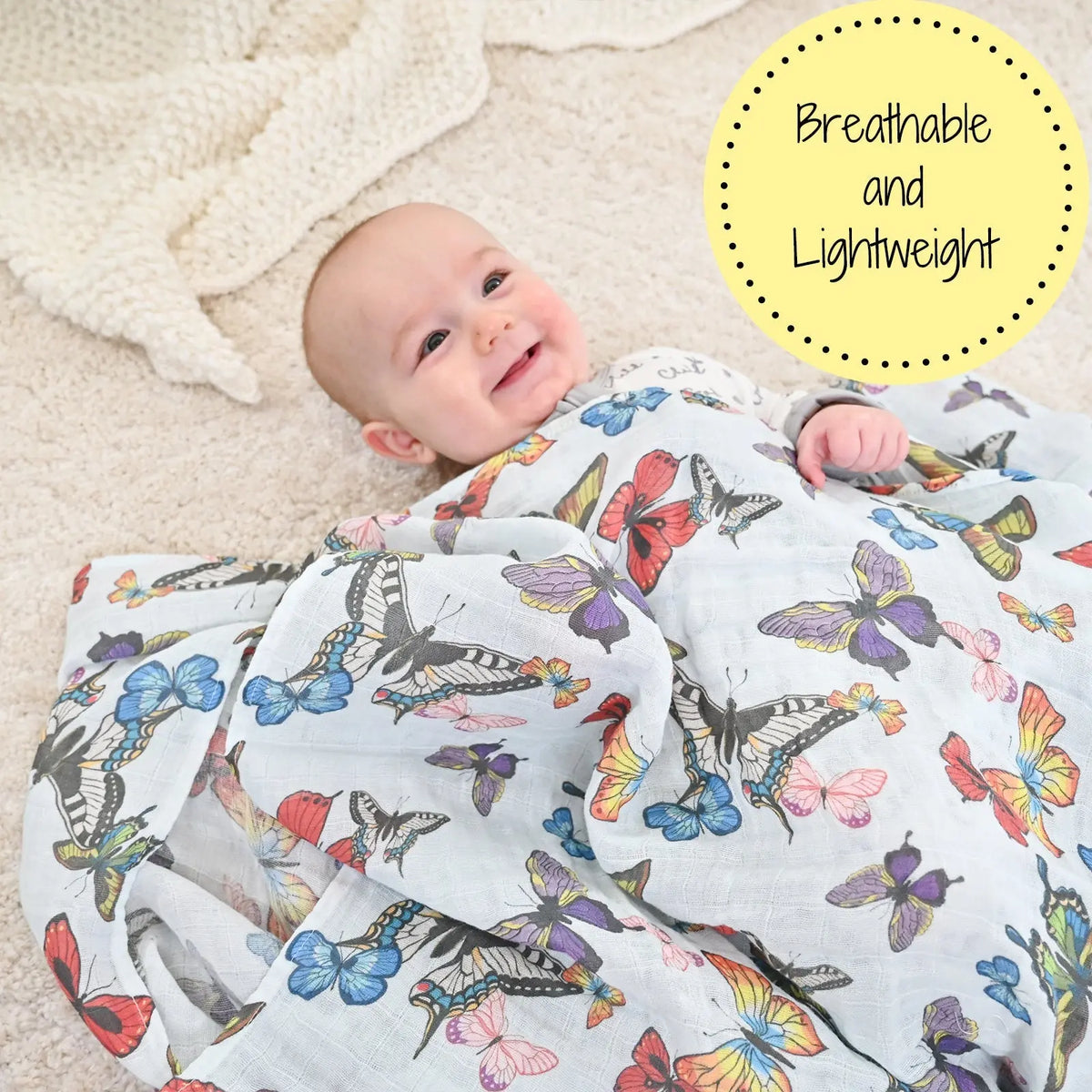 LollyBanks LollyBanks Muslin Swaddle Blankets, 100% Cotton Baby Blanket, 47"x 47" Newborn Swaddle Blanket, (Butterfly Print) - 