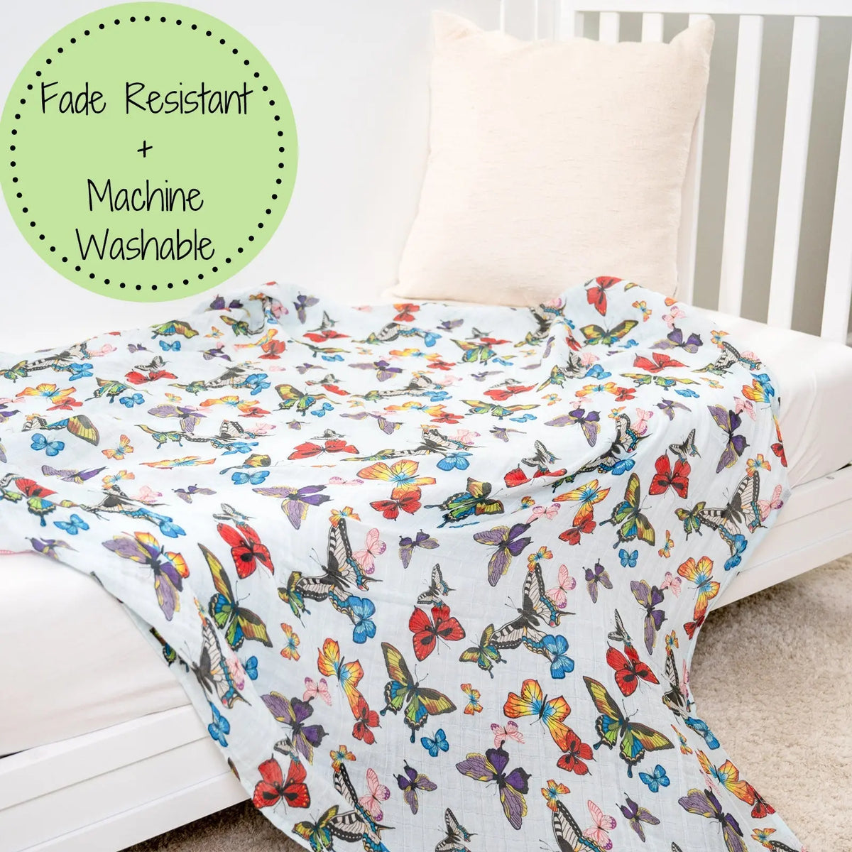 LollyBanks LollyBanks Muslin Swaddle Blankets, 100% Cotton Baby Blanket, 47"x 47" Newborn Swaddle Blanket, (Butterfly Print) - 