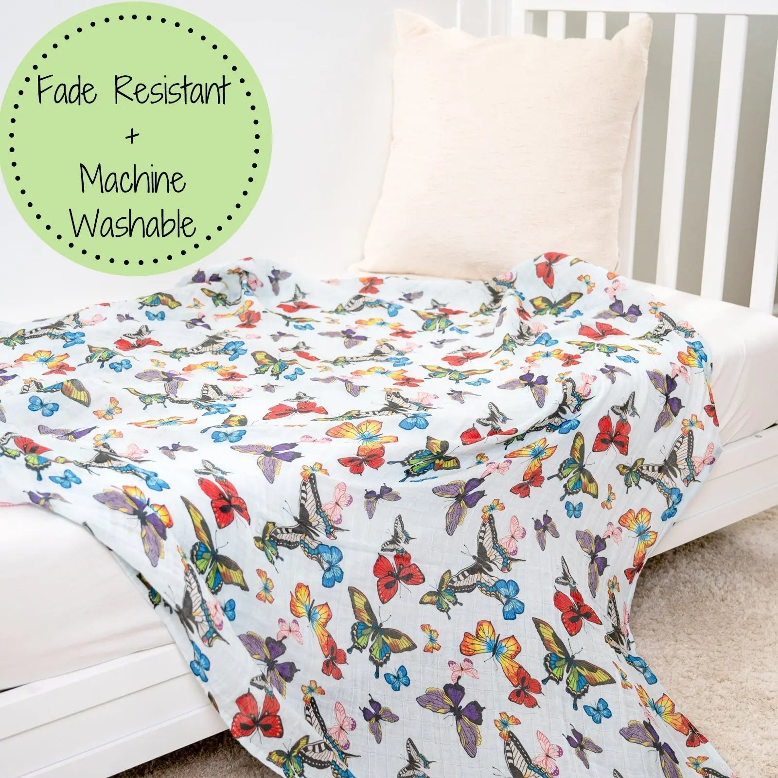 LollyBanks LollyBanks Muslin Swaddle Blankets, 100% Cotton Baby Blanket, 47"x 47" Newborn Swaddle Blanket, (Butterfly Print) - 