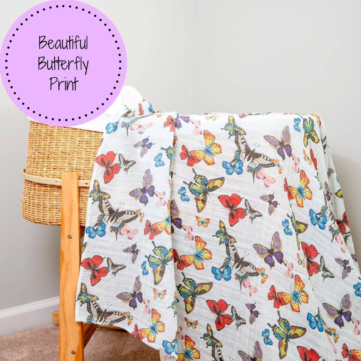 LollyBanks LollyBanks Muslin Swaddle Blankets, 100% Cotton Baby Blanket, 47"x 47" Newborn Swaddle Blanket, (Butterfly Print) - 