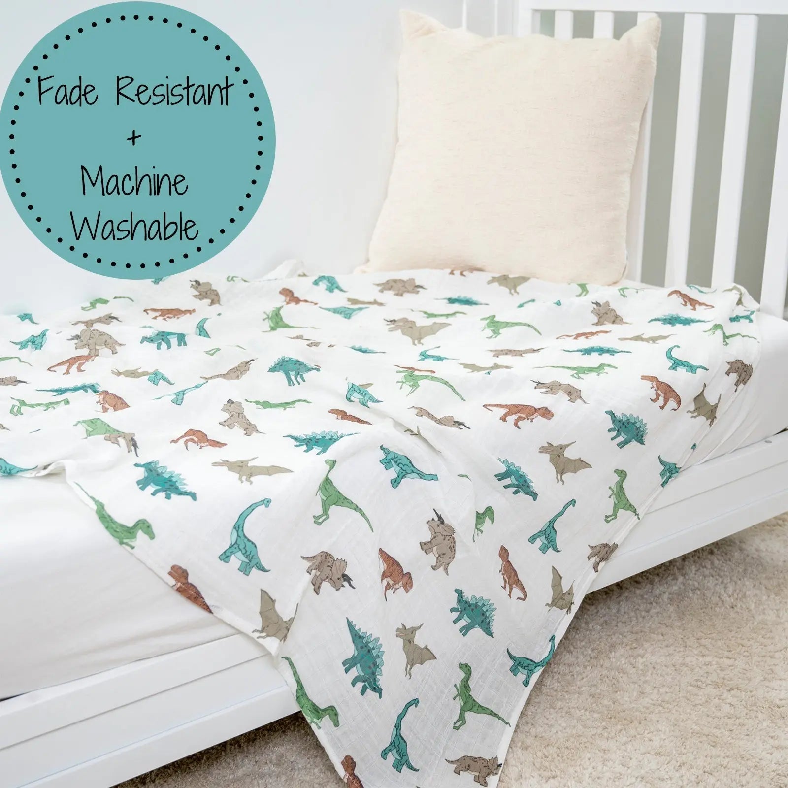 LollyBanks LollyBanks Muslin Swaddle Blankets, 100% Cotton Baby Blanket, 47"x 47" Newborn Swaddle Blanket, (Dinosaur Print) - 