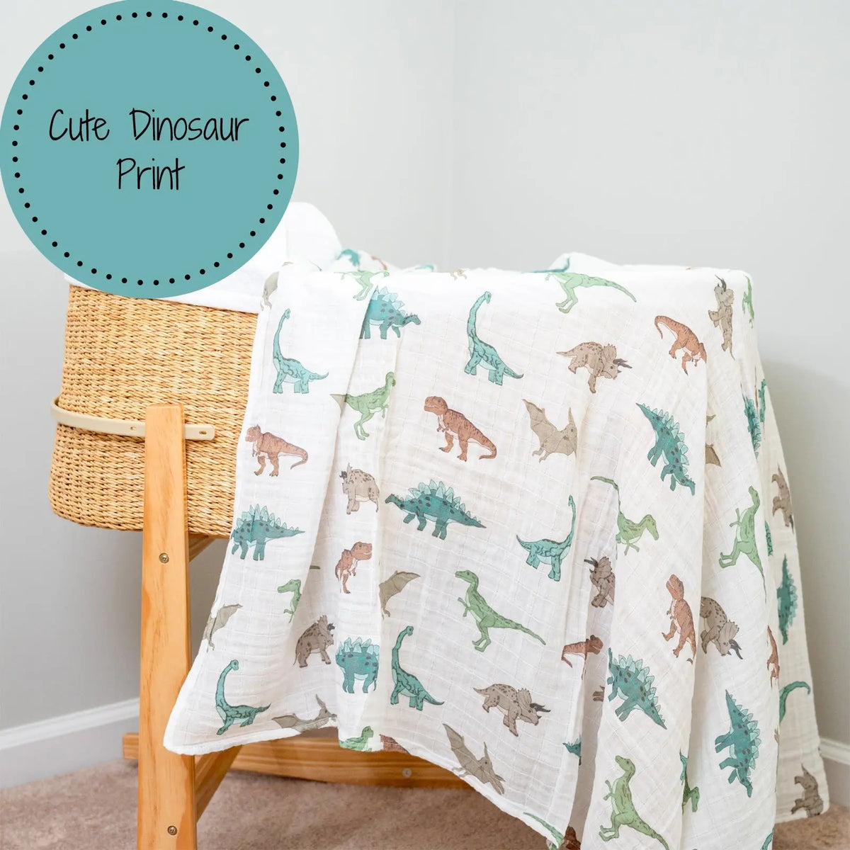 LollyBanks LollyBanks Muslin Swaddle Blankets, 100% Cotton Baby Blanket, 47"x 47" Newborn Swaddle Blanket, (Dinosaur Print) - 