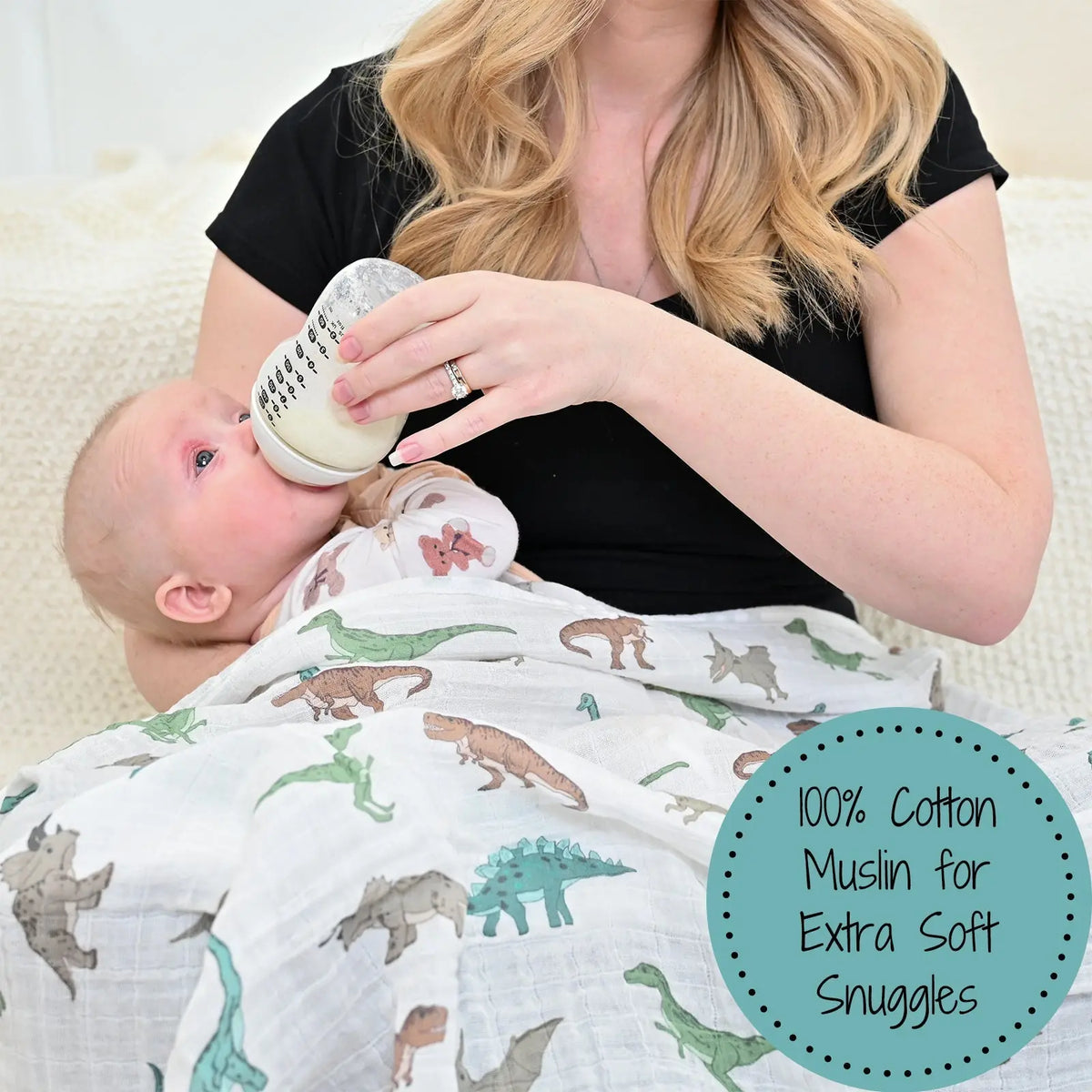 LollyBanks LollyBanks Muslin Swaddle Blankets, 100% Cotton Baby Blanket, 47"x 47" Newborn Swaddle Blanket, (Dinosaur Print) - 