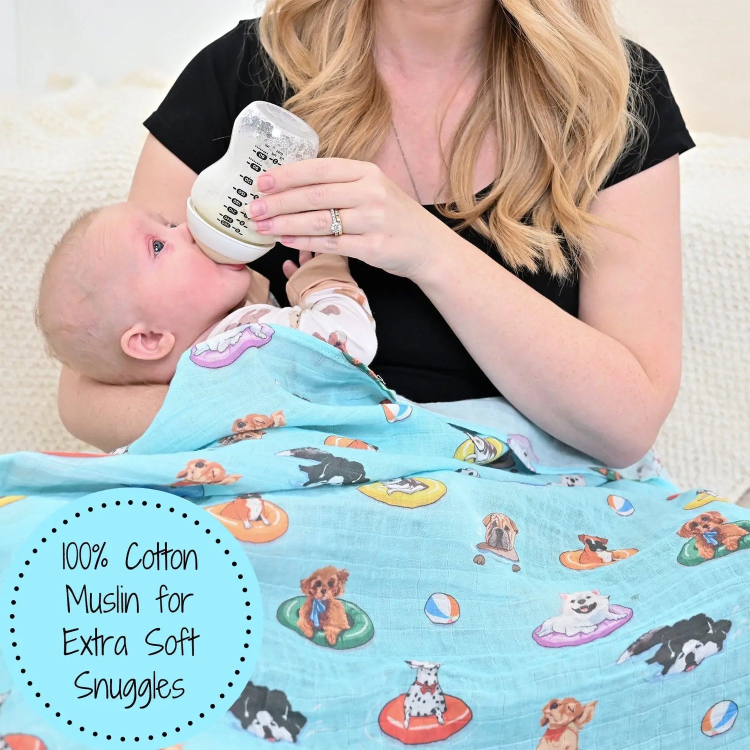 LollyBanks LollyBanks Muslin Swaddle Blankets, 100% Cotton Baby Blanket, 47"x 47" Newborn Swaddle Blanket, (Swimming Dogs) - 