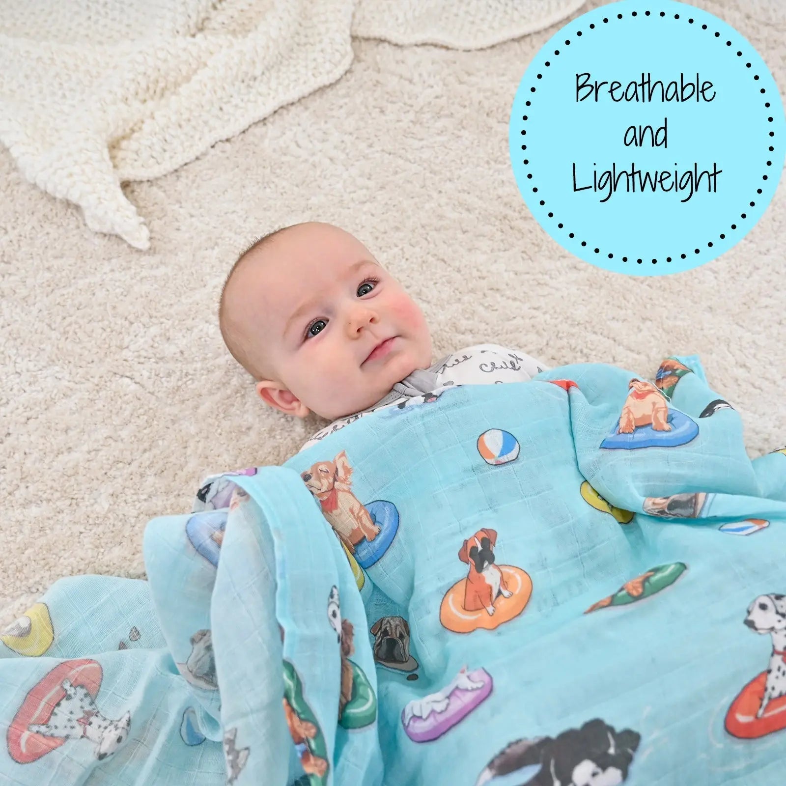 LollyBanks LollyBanks Muslin Swaddle Blankets, 100% Cotton Baby Blanket, 47"x 47" Newborn Swaddle Blanket, (Swimming Dogs) - 