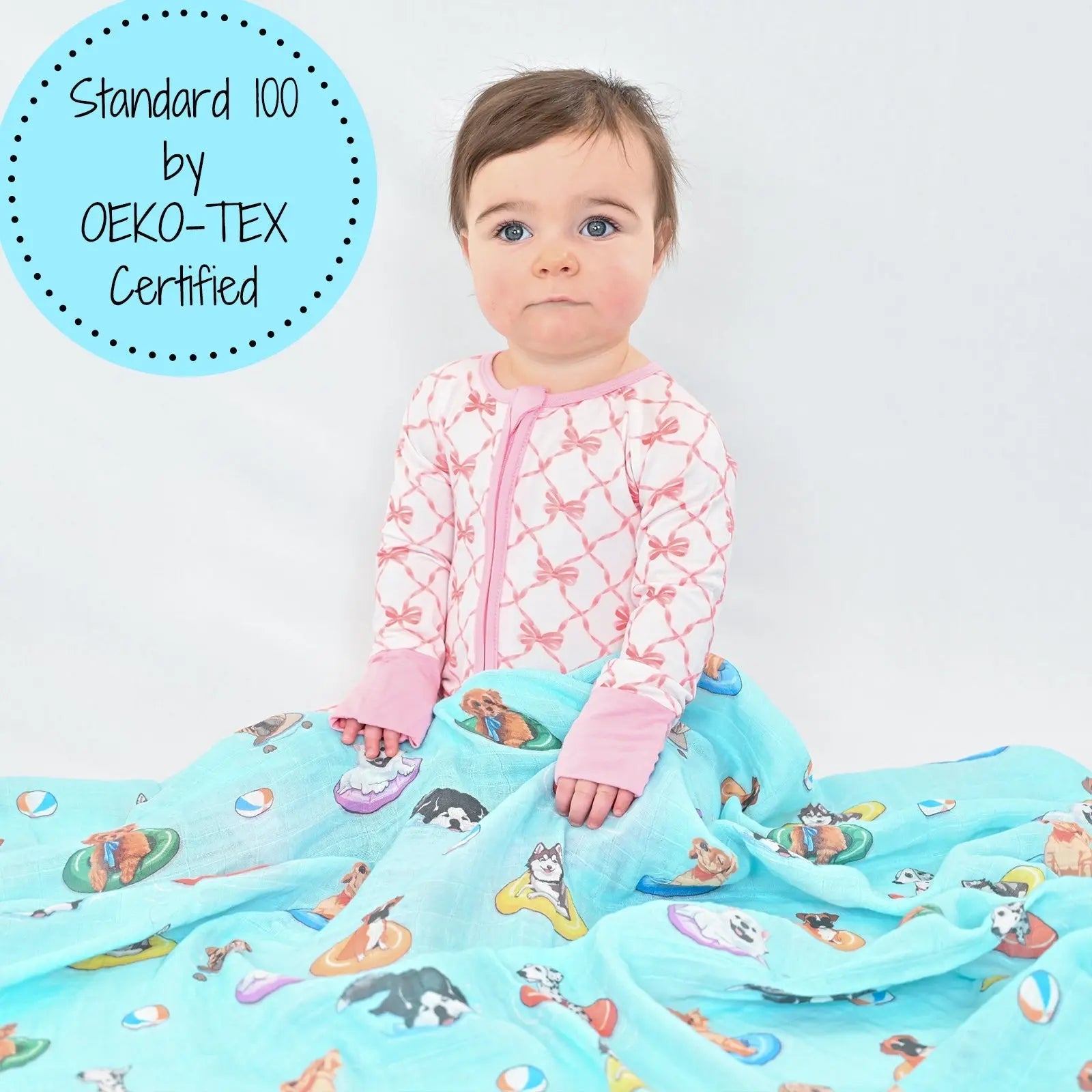 LollyBanks LollyBanks Muslin Swaddle Blankets, 100% Cotton Baby Blanket, 47"x 47" Newborn Swaddle Blanket, (Swimming Dogs) - 