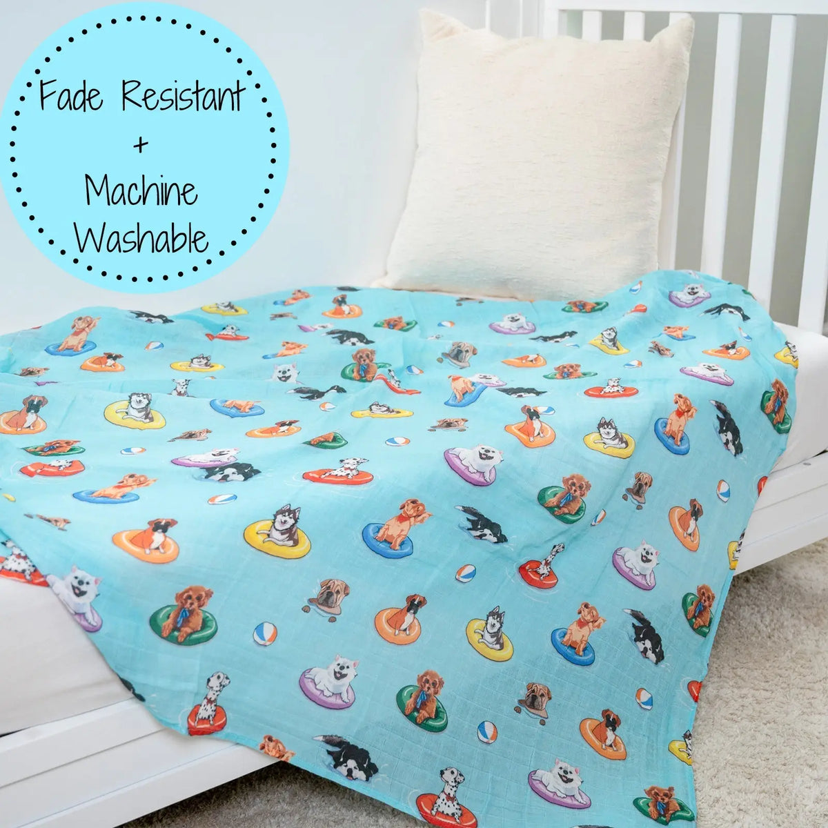 LollyBanks LollyBanks Muslin Swaddle Blankets, 100% Cotton Baby Blanket, 47"x 47" Newborn Swaddle Blanket, (Swimming Dogs) - 