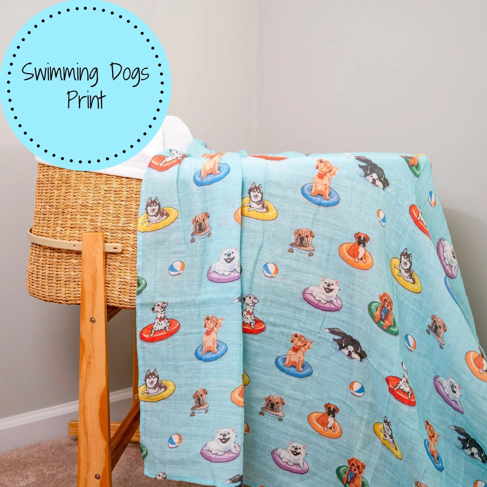 LollyBanks LollyBanks Muslin Swaddle Blankets, 100% Cotton Baby Blanket, 47"x 47" Newborn Swaddle Blanket, (Swimming Dogs) - 