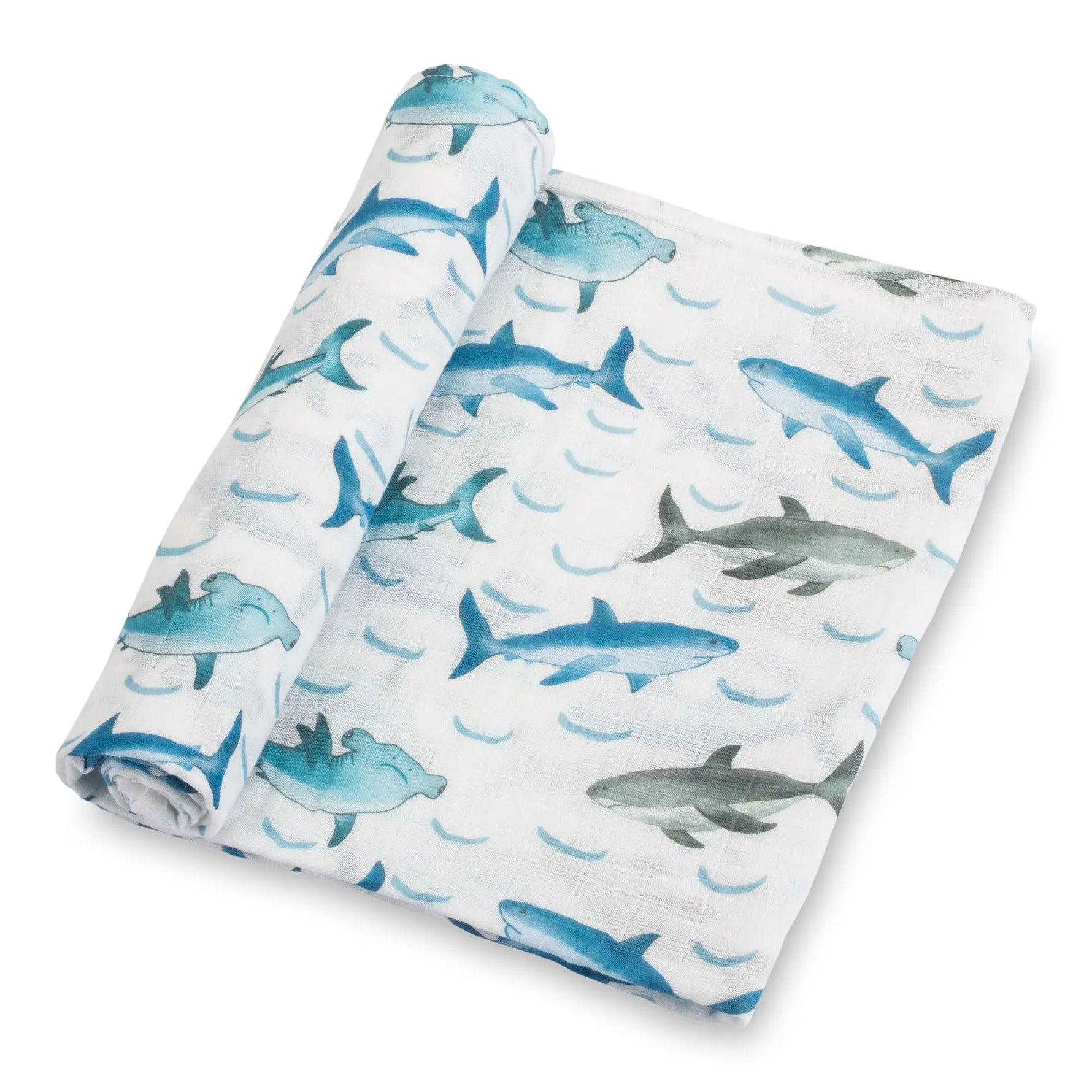 LollyBanks LollyBanks Muslin Swaddle Blankets, 100% Cotton Baby Blanket, 47"x 47" Newborn Swaddle Blanket, (Shark Print) - 