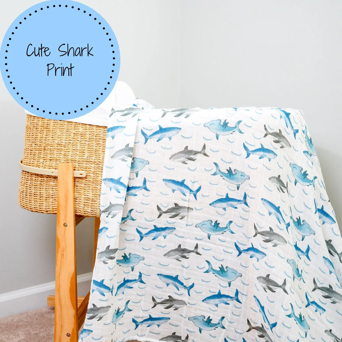 LollyBanks LollyBanks Muslin Swaddle Blankets, 100% Cotton Baby Blanket, 47"x 47" Newborn Swaddle Blanket, (Shark Print) - 