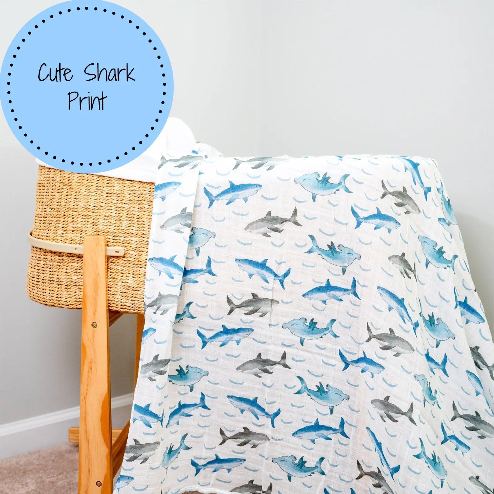 LollyBanks LollyBanks Muslin Swaddle Blankets, 100% Cotton Baby Blanket, 47"x 47" Newborn Swaddle Blanket, (Shark Print) - 