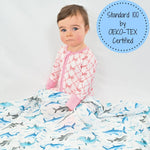LollyBanks LollyBanks Muslin Swaddle Blankets, 100% Cotton Baby Blanket, 47"x 47" Newborn Swaddle Blanket, (Shark Print) - 