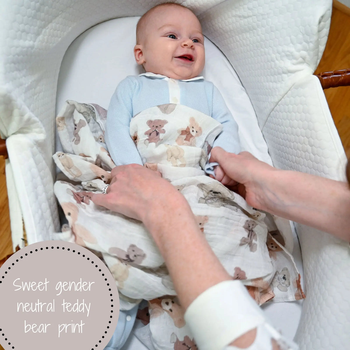 LollyBanks LollyBanks Muslin Swaddle Blankets, 100% Cotton Baby Blanket, 47"x 47" Newborn Swaddle Blanket, (Teddy Bear Print) - 