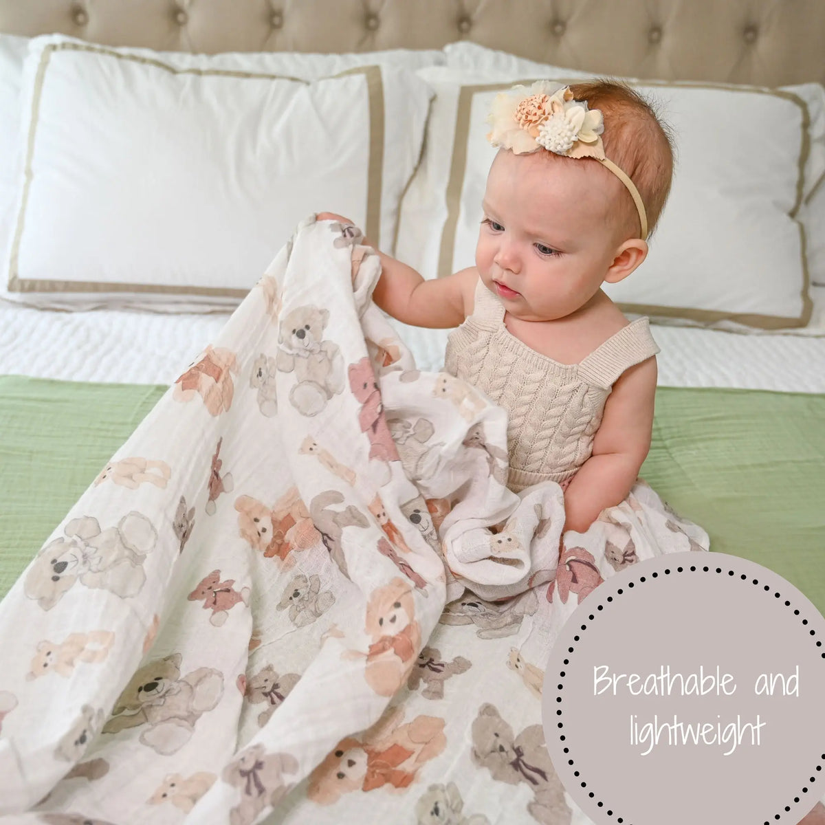 LollyBanks LollyBanks Muslin Swaddle Blankets, 100% Cotton Baby Blanket, 47"x 47" Newborn Swaddle Blanket, (Teddy Bear Print) - 