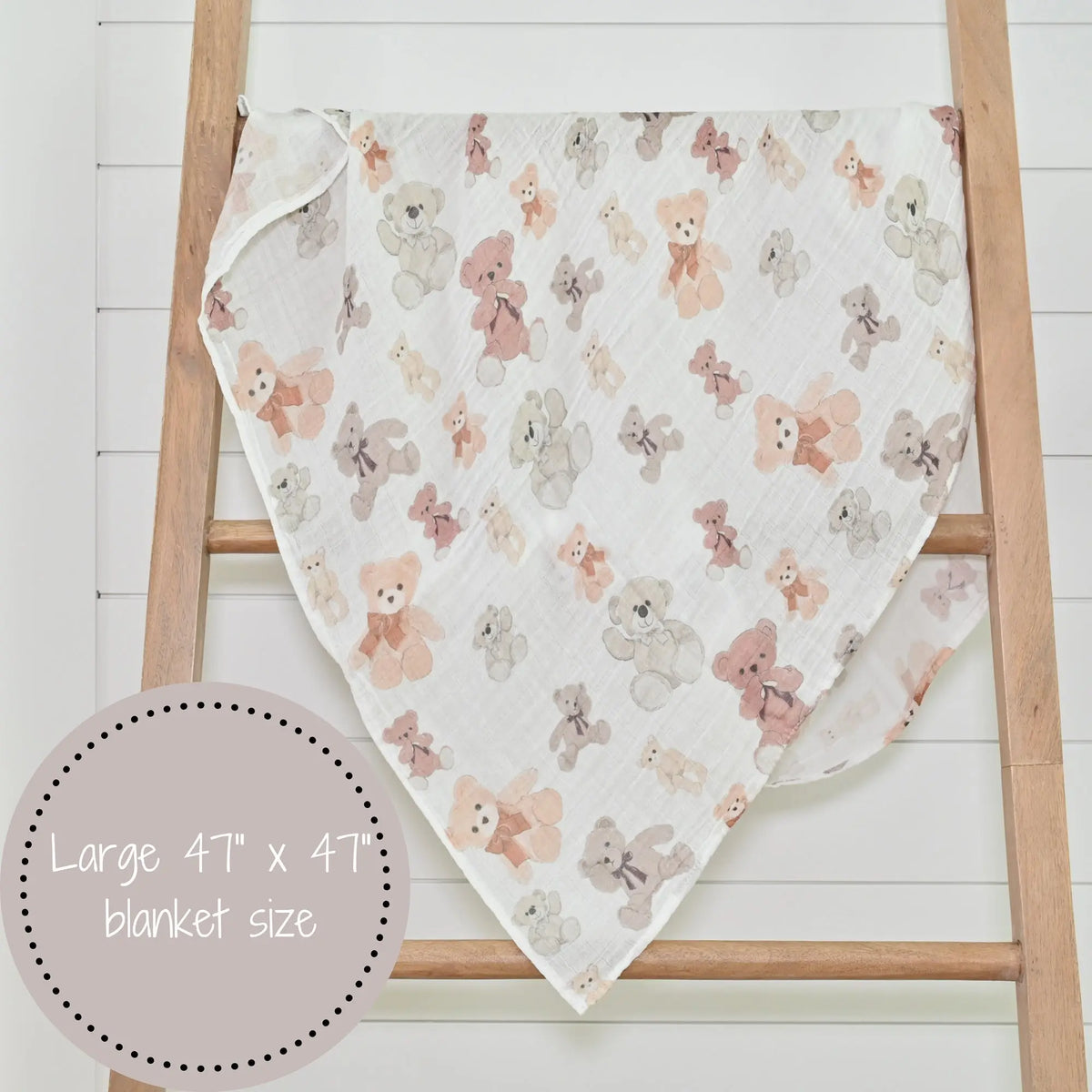 LollyBanks LollyBanks Muslin Swaddle Blankets, 100% Cotton Baby Blanket, 47"x 47" Newborn Swaddle Blanket, (Teddy Bear Print) - 