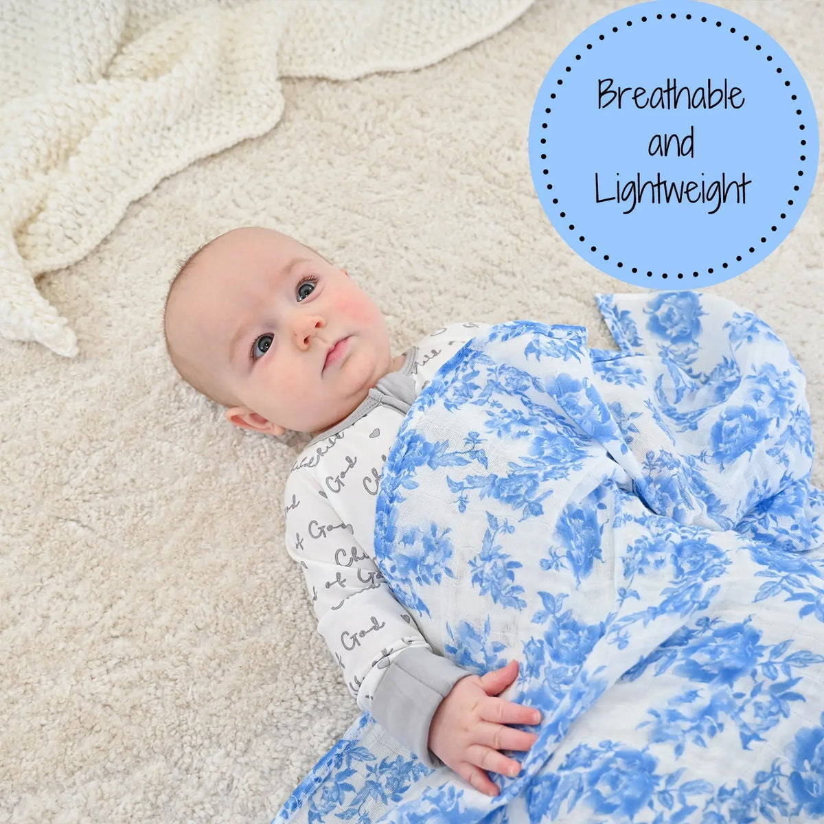 LollyBanks LollyBanks Muslin Swaddle Blankets, 100% Cotton Baby Blanket, 47"x 47" Newborn Swaddle Blanket, (Blue Peony Print) - 